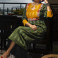 Ikat Cotton A line Kurta with Diamond neck & Mirror Work Lace Details, Bottle Green,  KI1019