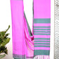 Pure Handloom Mangalgiri Cotton Saree with Threadwork Temple Border & Tassles,  Pink with Green,  SR1039