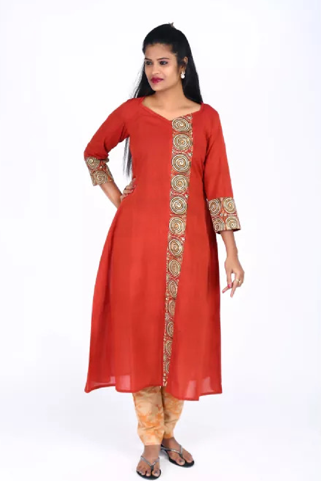 Amazon.com: Indian Selections - Rust colored viscose Kurti with net sleeves  and half body neckline and collar. - Medium : Clothing, Shoes & Jewelry