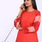 Shibori Printed Cotton Roundneck A line Kurti with Bead Embroidery,  Rust, KW2014