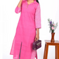 Sriped Shirtcollar Cotton Straight cut Kurta with Wooden Button Details, Pink, KH1040