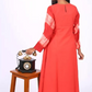 Shibori Printed Cotton Roundneck A line Kurti with Bead Embroidery,  Rust, KW2014