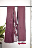 Handloom Mulmul Cotton Saree with Woven Zari Stripes & Tassles, Coffee Brown, SR1017