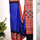 Modal Silk Bandhani-Ajrakh Saree with Blouse Piece,Blue-Red,SS1001
