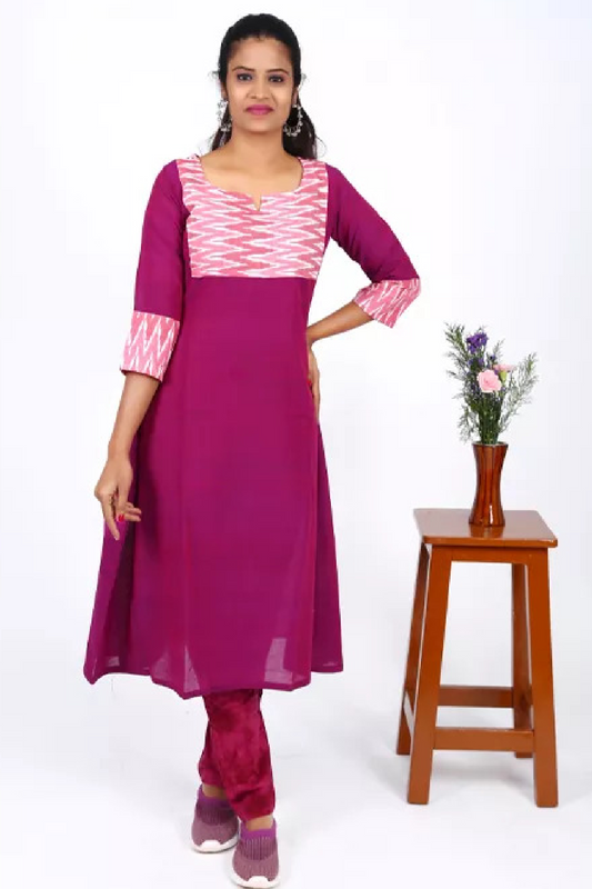 Handloom Cotton A line Kurti, Purple Pink, KH2014