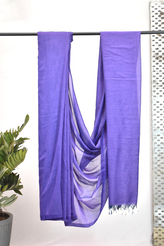 Handloom Soft Cotton Saree with Tassles,  Lavendar - blue,  SR1035