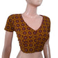 Ajrakh Cotton V neck Blouse with Short Sleeves,  Mustard Yellow ,  BA1122