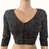 Ajrakh  Cotton  V neck Blouse,  Indigo blue ,  BA1127
