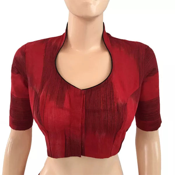 Mangalgiri Tie Dye Cotton High Neck Blouse, Red – Black, BH1073