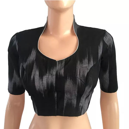 Mangalgiri Tie Dye Cotton High Neck Blouse Black Grey BH1089