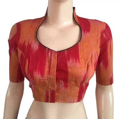 Mangalgiri Tie Dye Cotton High Neck Blouse, Yellow – Rust, BH1091