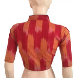 Mangalgiri Tie Dye Cotton High Neck Blouse, Yellow – Rust, BH1091