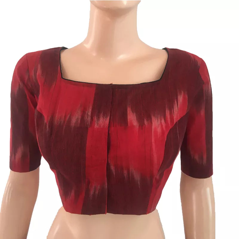 Mangalgiri Tie Dye Cotton Square Neck Blouse, Red – Black, BH1106