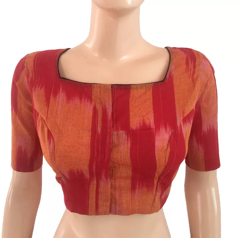 Mangalgiri Tie Dye Cotton Square Neck Blouse, Yellow – Rust, BH1107