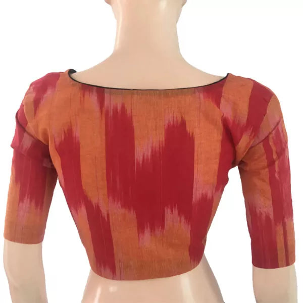 Mangalgiri Tie Dye Cotton Square Neck Blouse, Yellow – Rust, BH1107