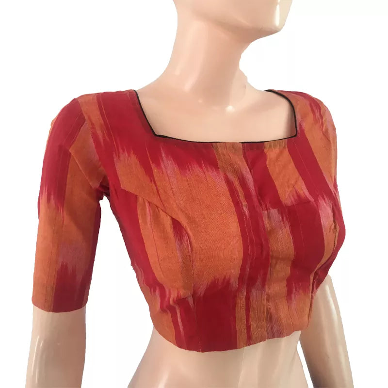 Mangalgiri Tie Dye Cotton Square Neck Blouse, Yellow – Rust, BH1107