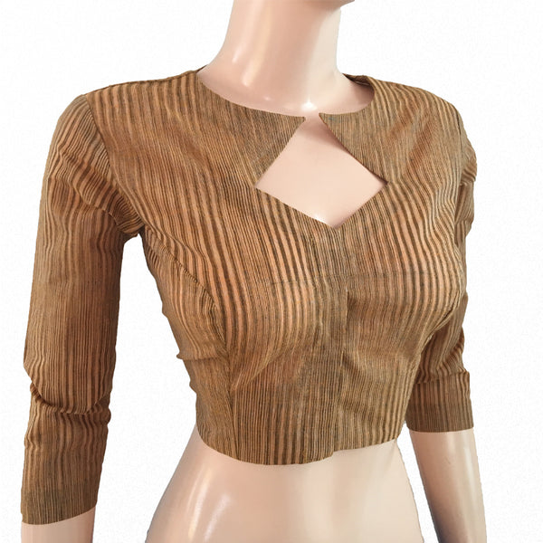 Slub Cotton Roundneck Blouse, Striped, Sandal, BH1167