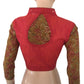 Woven Cotton Highneck Blouse with Kalamkari Sleeves, Peach, BH1182