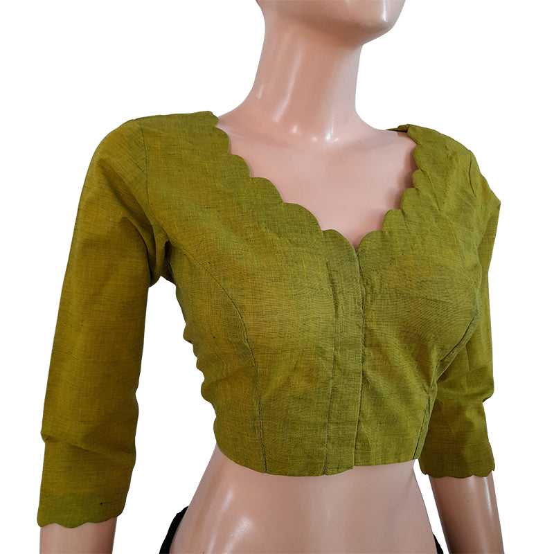 Women's Floral Brown Scallop V-Neck Sheer Embellished Fitted Top