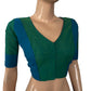 Woven Slub  Cotton V neck Blouse,  Green - blue,  BH1222