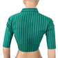 Woven Slub  Cotton Striped Highneck Blouse with Lining,  Teal Green,  BH1223