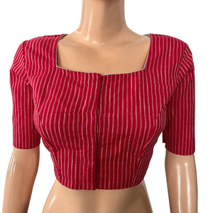 Woven Slub  Cotton Striped Square neck Blouse with Lining,  Majentha,  BH1224