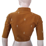 Handloom Jacquard Highneck Blouse with Lining,  Mustard -  Brown,  BH1228