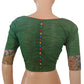 Woven Slub Cotton Roundneck Blouse with Kalamkari Parches & Potli Button Details,  Bottle Green  BH1232