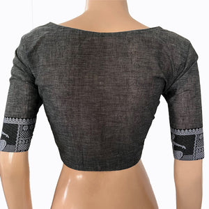Mangalgiri  Cotton V neck Blouse with Woven Thread Border and Lining , Grey,  BH1233