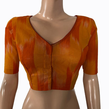 Mangalgiri  Tie dye Cotton V neck Blouse,  Yellow,  BH1235