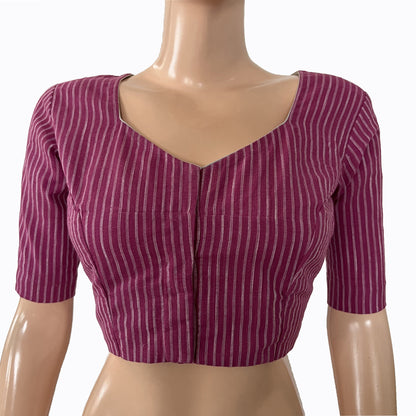 Slub Cotton Sweetheart neck Blouse with Lining,  Striped,  Pink,  BH1237