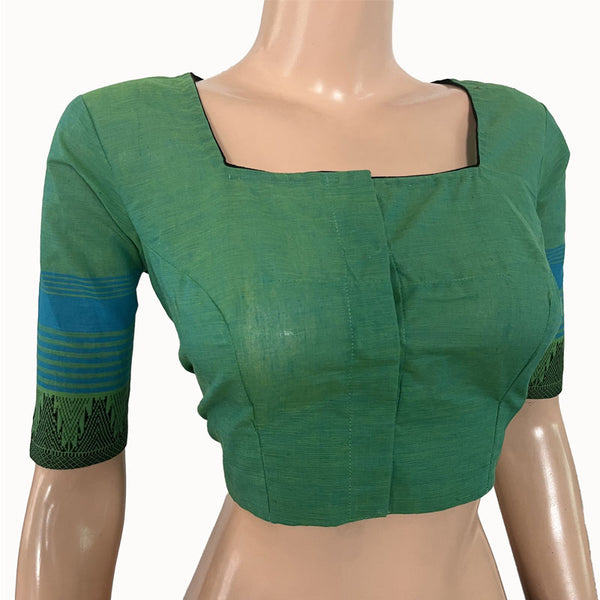 Mangalgiri  Cotton Square neck Blouse with Woven Thread Border & Lining,  Pista Green,  BH1244