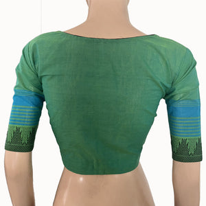 Mangalgiri  Cotton Square neck Blouse with Woven Thread Border & Lining,  Pista Green,  BH1244