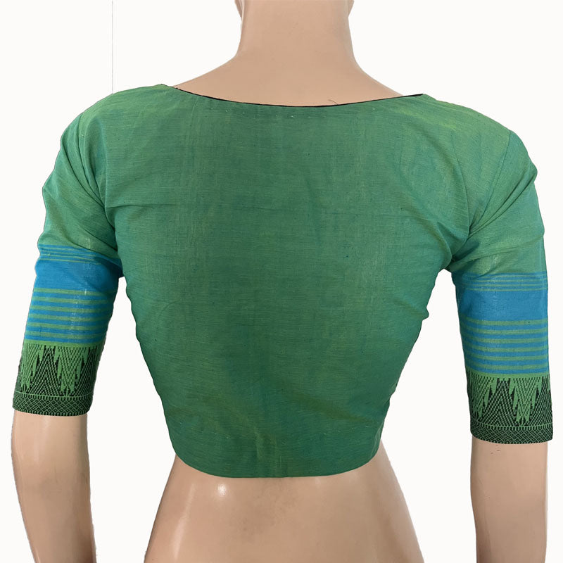 Mangalgiri  Cotton Square neck Blouse with Woven Thread Border & Lining,  Pista Green,  BH1244
