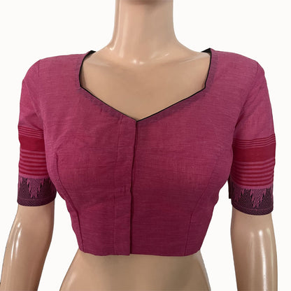 Mangalgiri  Cotton Sweetheart neck Blouse with Woven Thread Border & Lining,   Pink,  BH1245