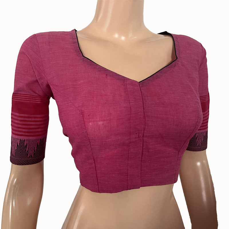 Mangalgiri  Cotton Sweetheart neck Blouse with Woven Thread Border & Lining,   Pink,  BH1245