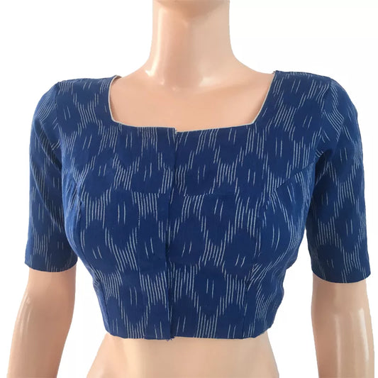 Ikat Cotton Square Neck Blouse, Blue, BI1095