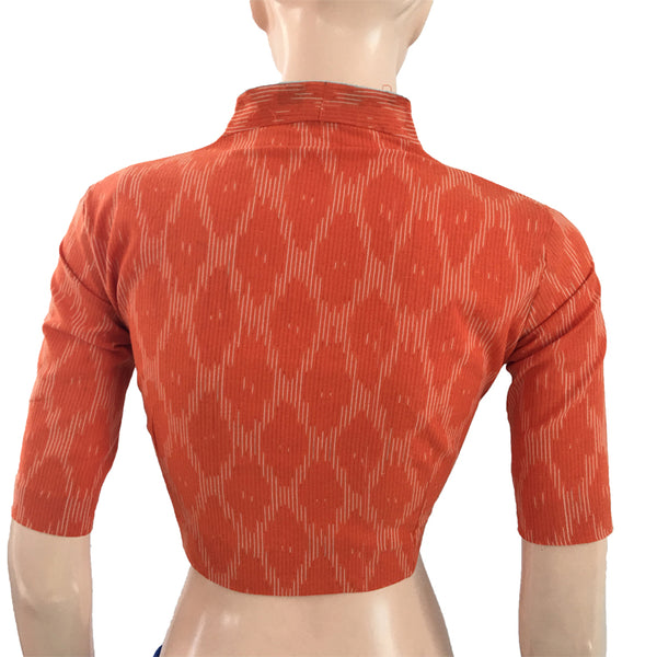 Ikat Cotton High neck Blouse, Orange, BI1106