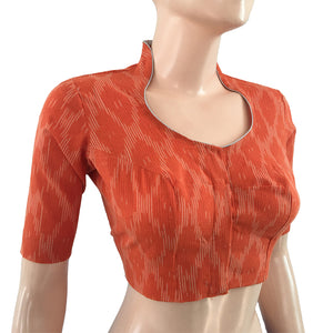 Ikat Cotton High neck Blouse, Orange, BI1106