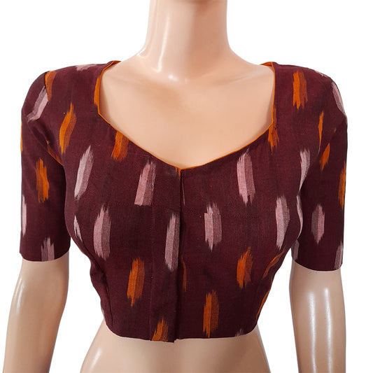 Ikat Cotton Sweetheart neck Blouse, Maroon, BI1152