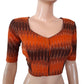 Ikat Cotton Sweetheart neck Blouse, Orange - brown, BI1155