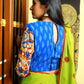 Ikat – Kalamkari Cotton Close Neck Blouse, Backopen, Blue – Red, BI1158