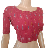 Ikat Cotton Boat neck Blouse, Coral Red, BI1160