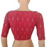Ikat Cotton Boat neck Blouse, Coral Red, BI1160