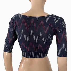 Ikat Cotton Square neck Blouse,  Navy blue, BI1161