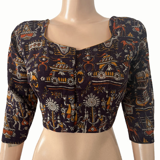 Kalamkari  Cotton Pot neck Blouse,  Purple,  BK1242