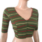 Jaipur Printed Cotton V neck Blouse, Striped, Olive Green, BP1141