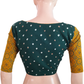 Bandhani  Cotton  Satin  Pot neck Blouse with Ajrakh Sleeves & Lining,  Bottle Green - Mustard,  BP1150
