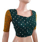 Bandhani  Cotton  Satin  Pot neck Blouse with Ajrakh Sleeves & Lining,  Bottle Green - Mustard,  BP1150