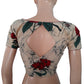 Jaipur Printed Cotton Roundneck Blouse with Short Sleeves & Lining,  Cream,  BP1169